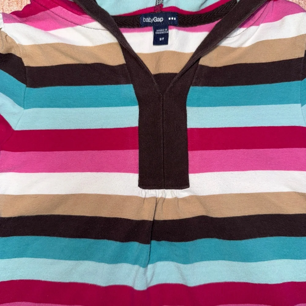 Baby Gap Girls 5T Dress Hooded Striped Long Sleeve Pink Blue Brown Casual